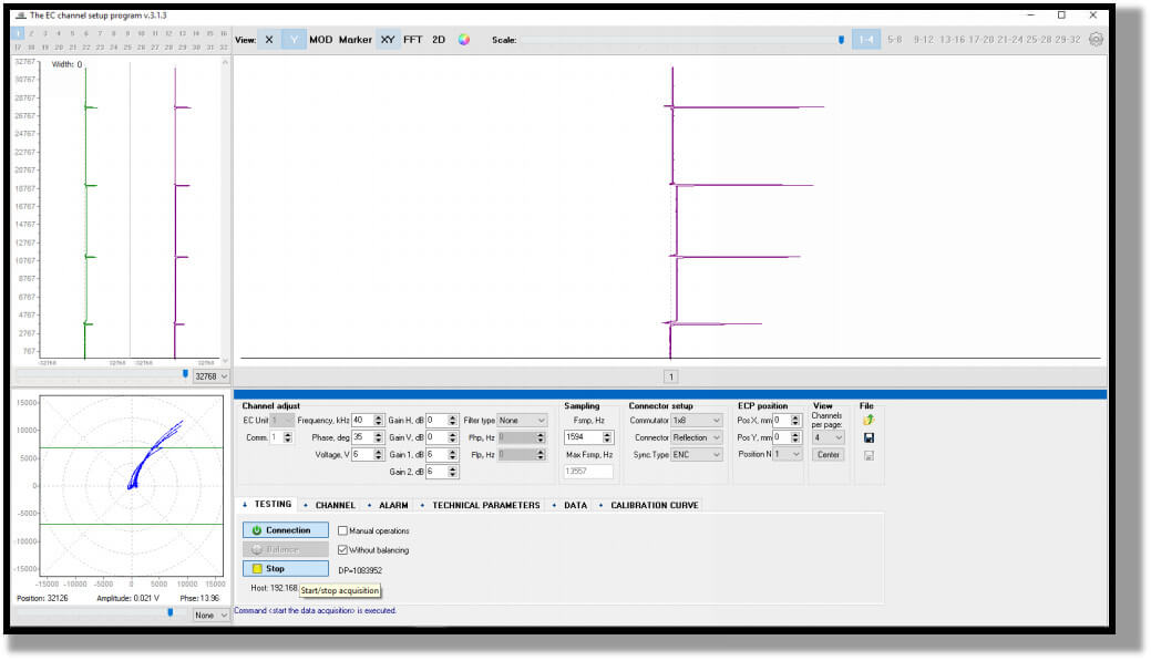 Program for setting up the EC channel of the eddy current single rail flaw detector ETS2-77